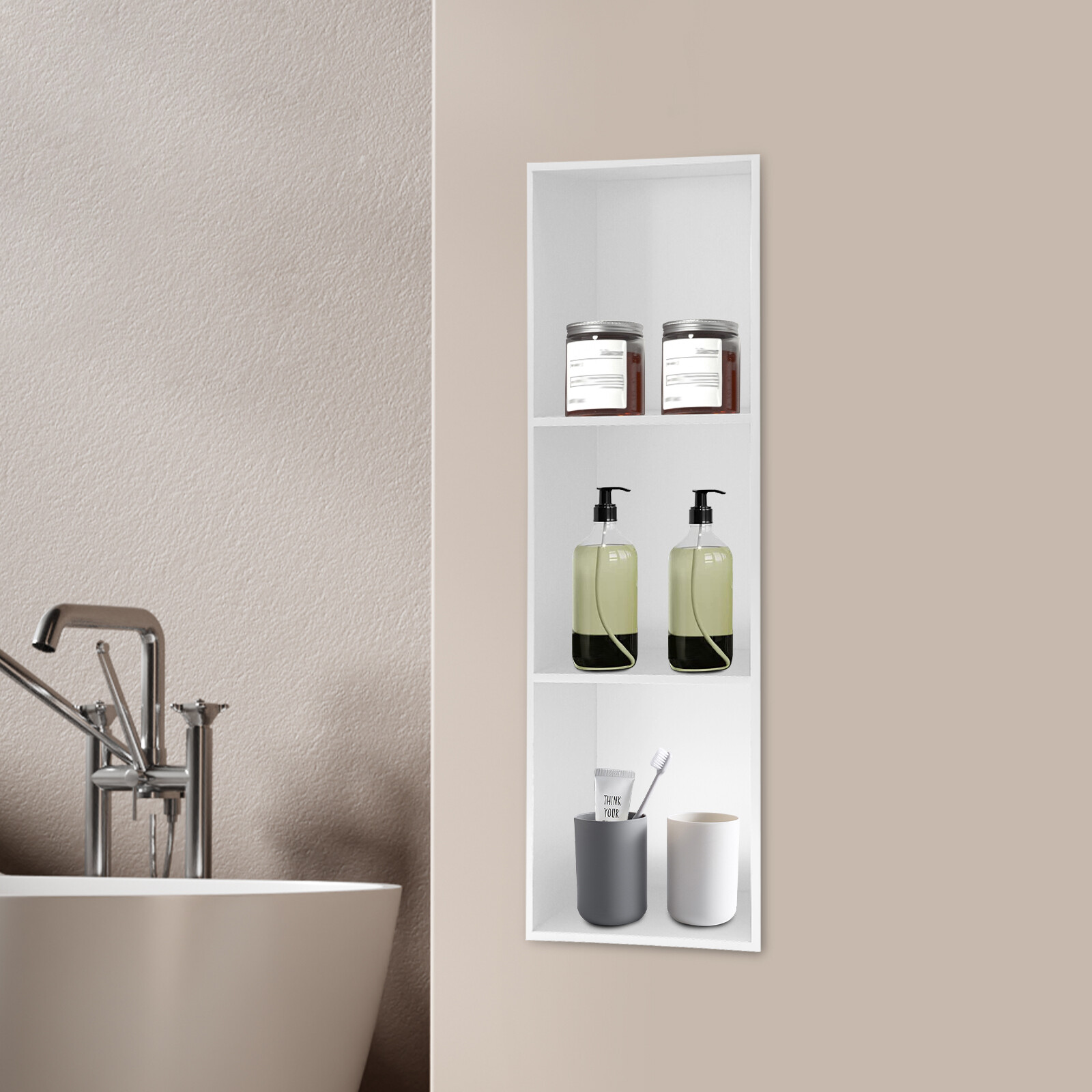 Recessed 3-Tier Stainless Steel In-Wall Shower Shelf White 28 × 12.5 × 90 cm gallery