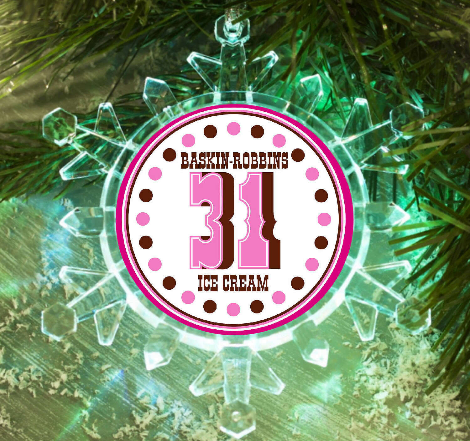 Baskin Robbins Ice Cream Retro Snow Color Lit Holiday Christmas Tree Ornament gallery