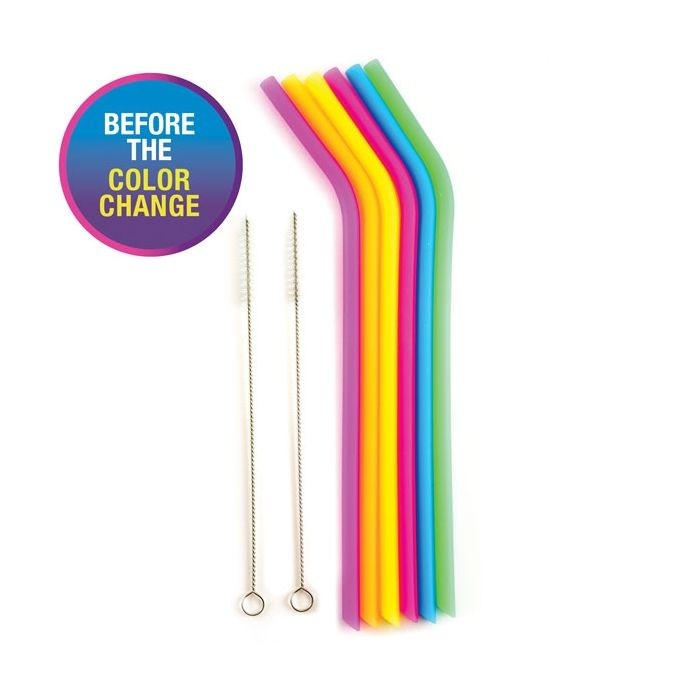Norpro Silicone Reusable Color Changing Straws with Cleaning Brush, Set of 6 gallery