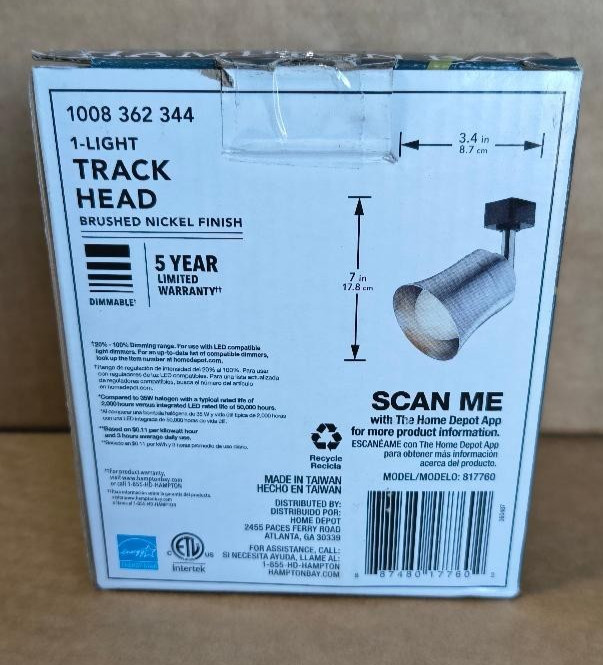 Hampton Bay 817740 Flared Bell LED Linear Track Head Nickle 1008362344 Free Ship gallery