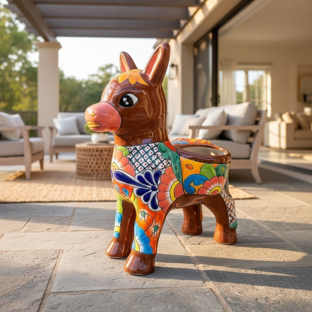 Large Talavera Donkey Planter | Hand-Painted Ceramic Burro gallery