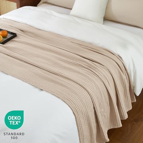 Lightweight Waffle Weave Blanket Queen Size, Queen(90"x90") Light Tan gallery