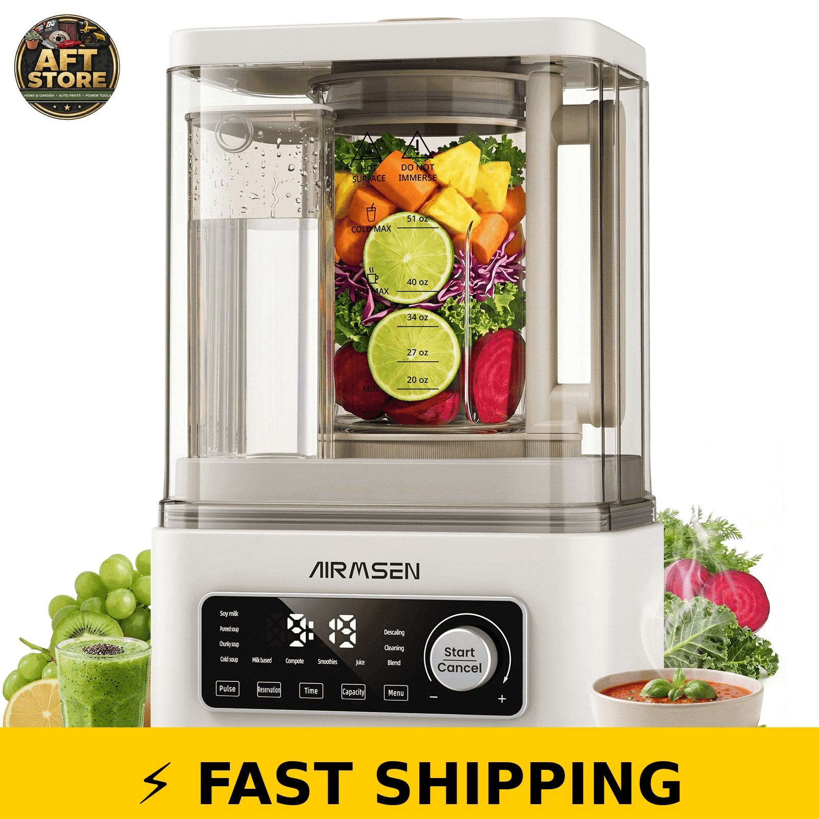 AIRMSEN 9-in-1 Hot & Cold Blender, 1200W, 51 Oz, Stainless Steel Blades gallery