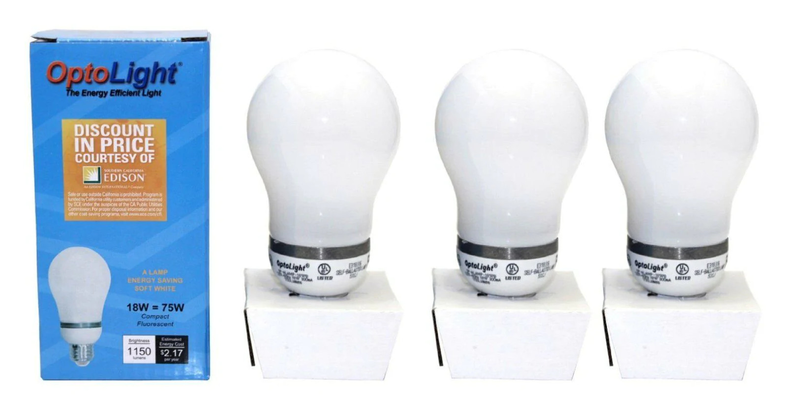 Optolight Compact Flourescent Bulb 18 Watts 120v 60hz 1150 Lumens 3 Bulb Pack gallery