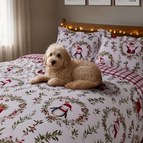 Cozy Pine & Plaid King Comforter Set - Reversible Holiday Wreaths + 2 Shams gallery