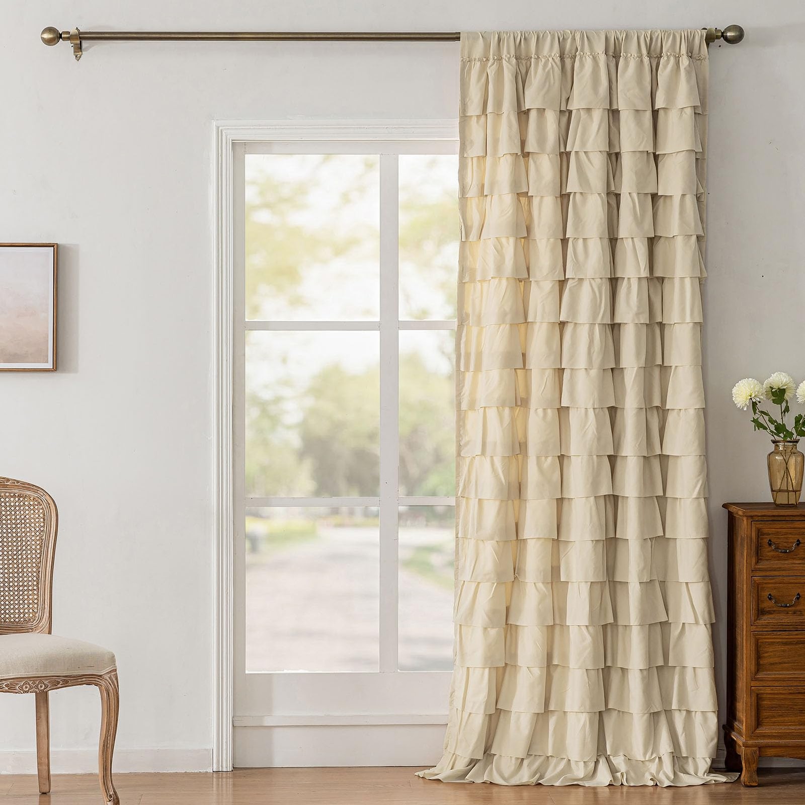 Kotile Beige Ruffled Curtain 72 Inch Length 1 Panel Shabby Chic Gypsy Layered gallery