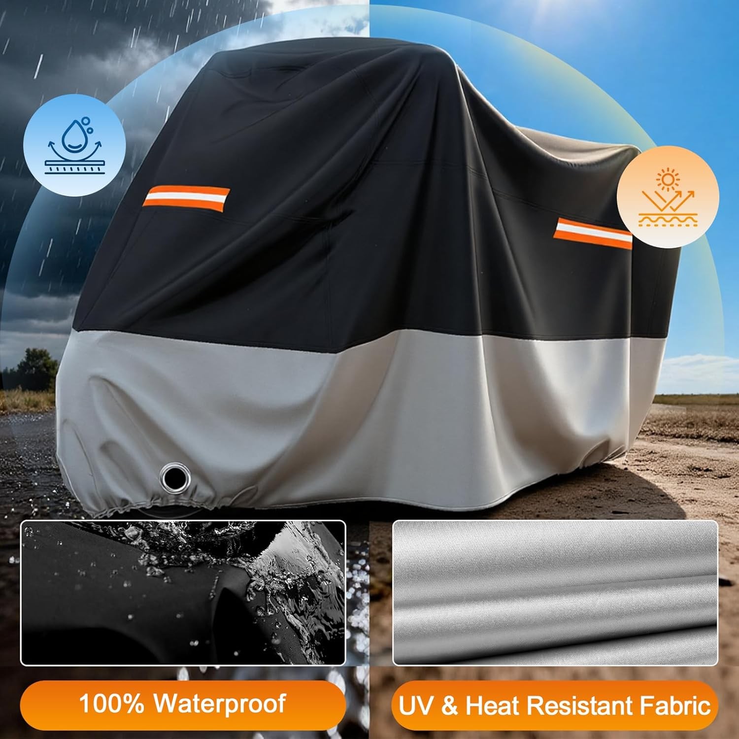 Motorcycle Cover Waterproof Outdoor - All Season Sun Protection Oxfo Size: 104 gallery