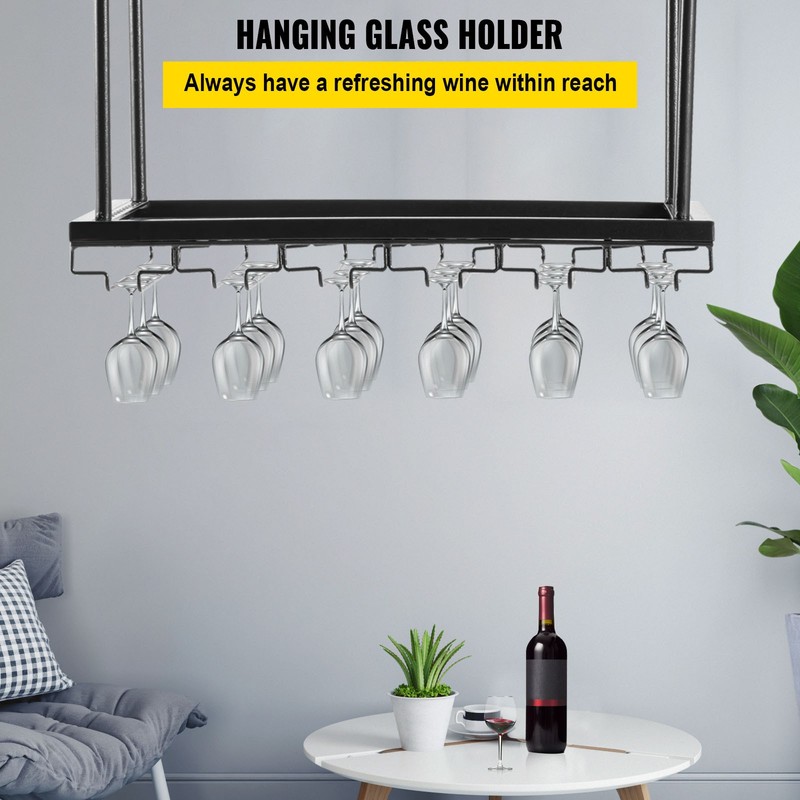 Uimoso Ceiling-Mounted Bar Wine Rack Wine Glass Hanging Rack 23.6x13.8in Black gallery