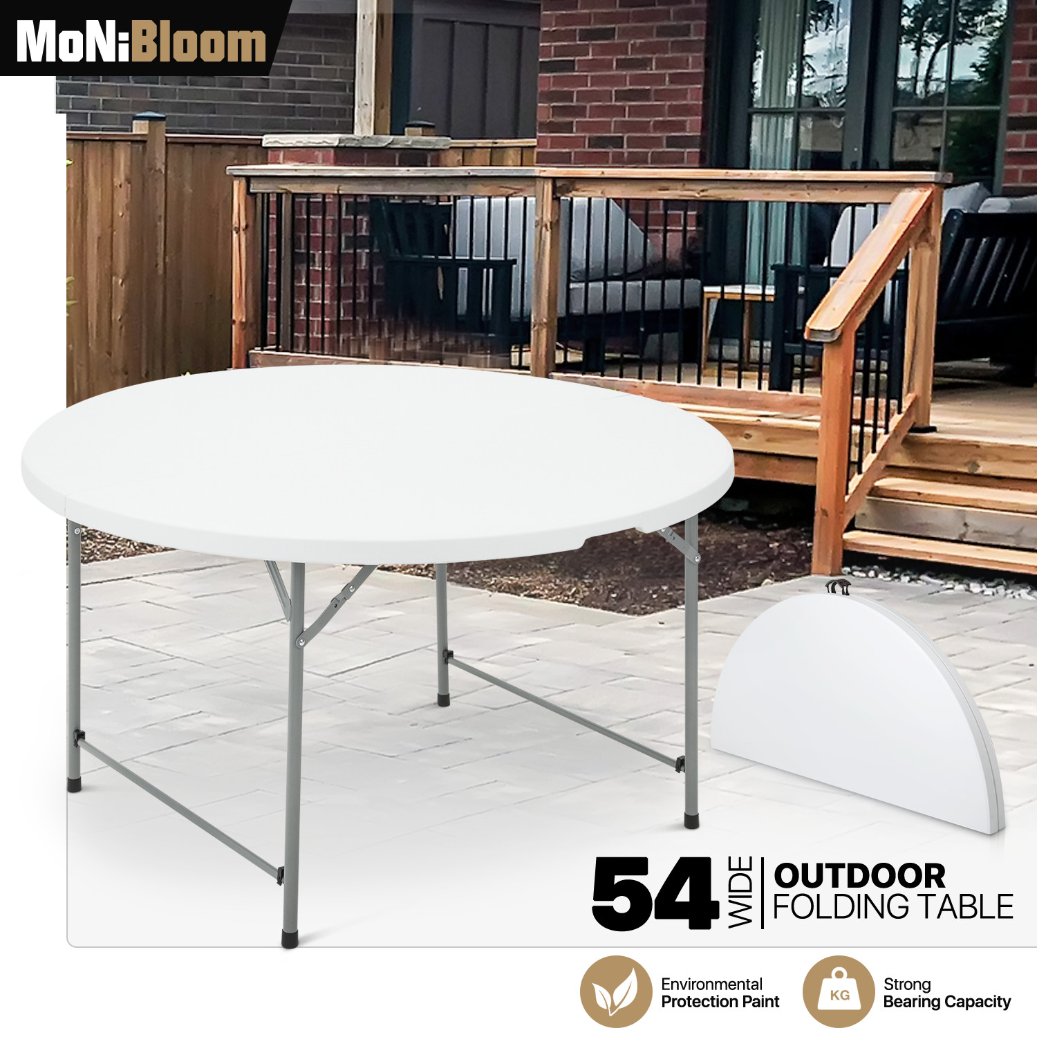 White [4.5 FT ROUND FOLDING TABLE] Outdoor Camping Barbeque Picnic Desk w/Handle gallery