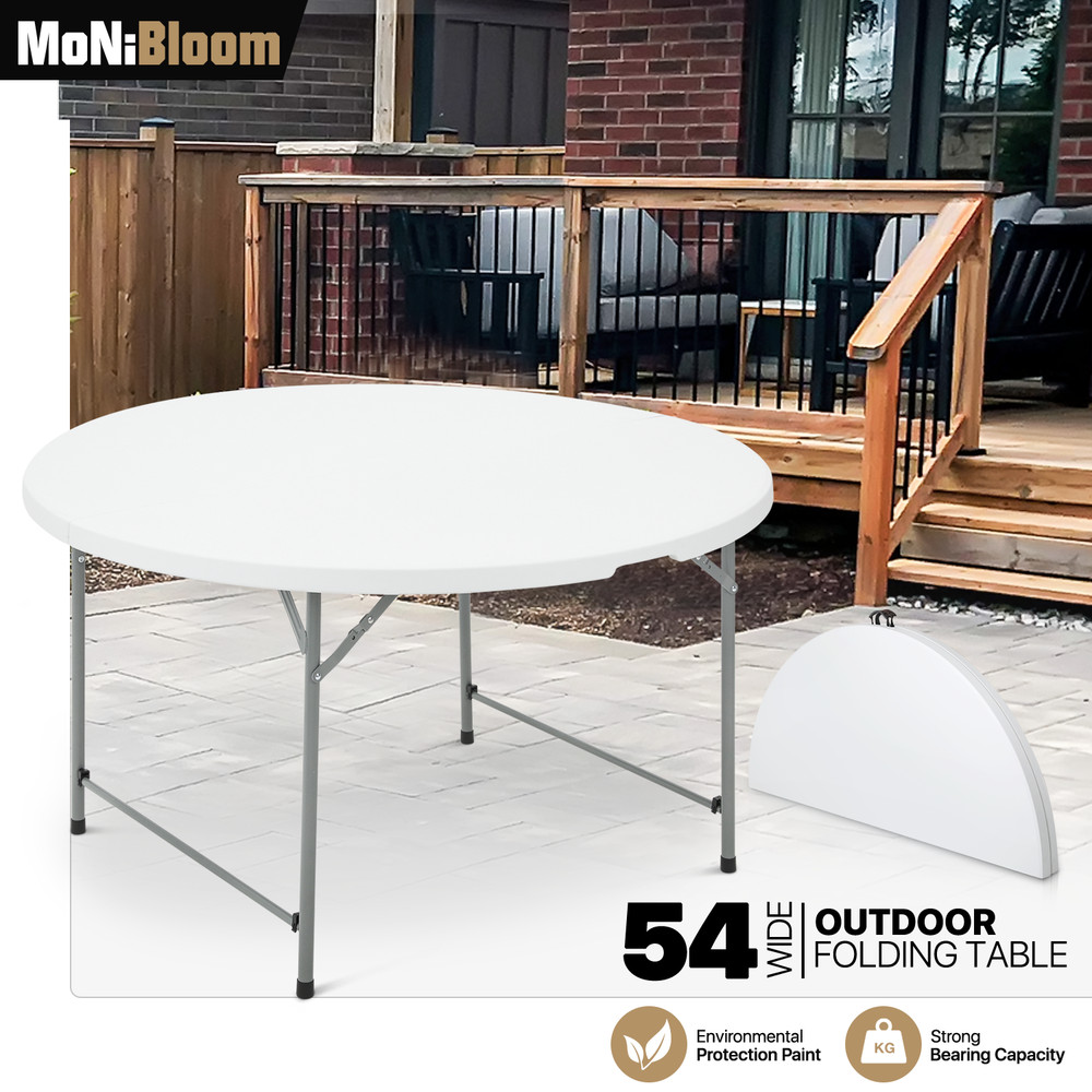 White [4.5 FT ROUND FOLDING TABLE] Outdoor Camping Barbeque Picnic Desk w/Handle