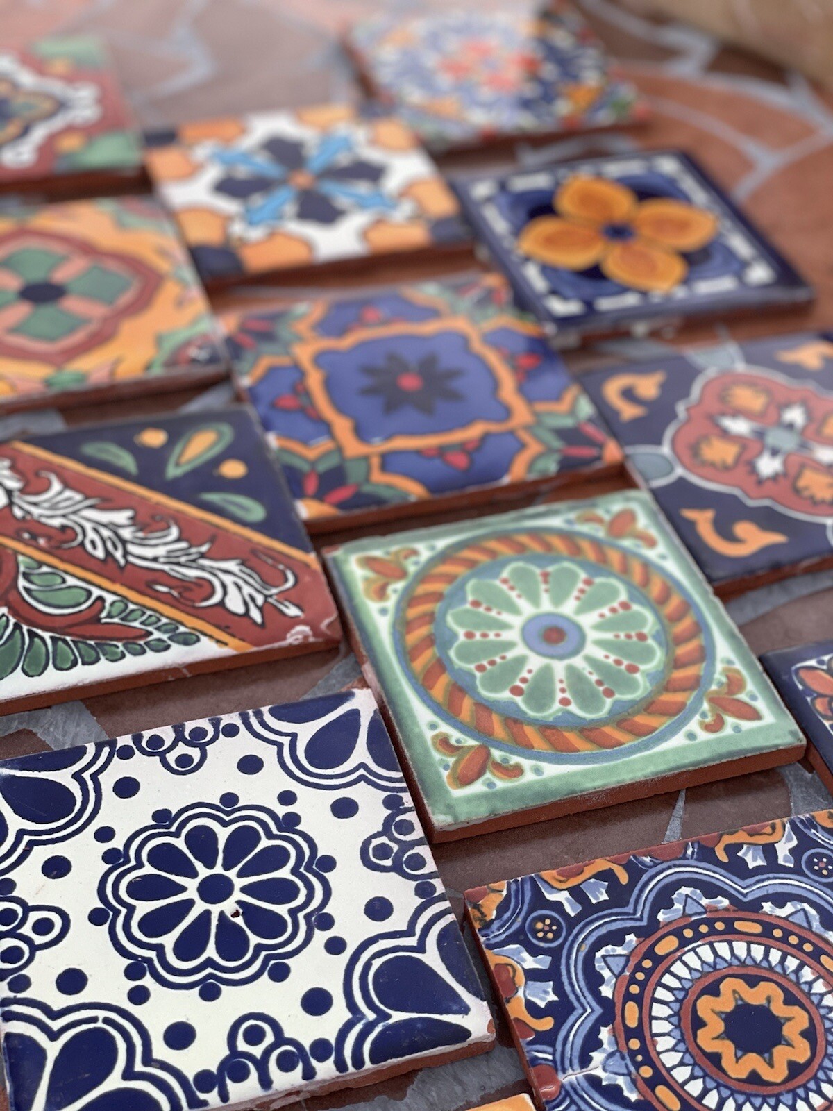 25 Assorted Mexican Ceramic 4x4 inch Hand Made Tiles gallery