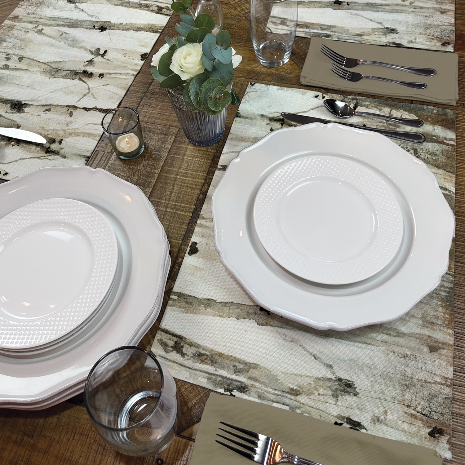 Neutral Birch Trees 4-Pack Poly-Cotton Blend Placemats Manufactured in The USA gallery