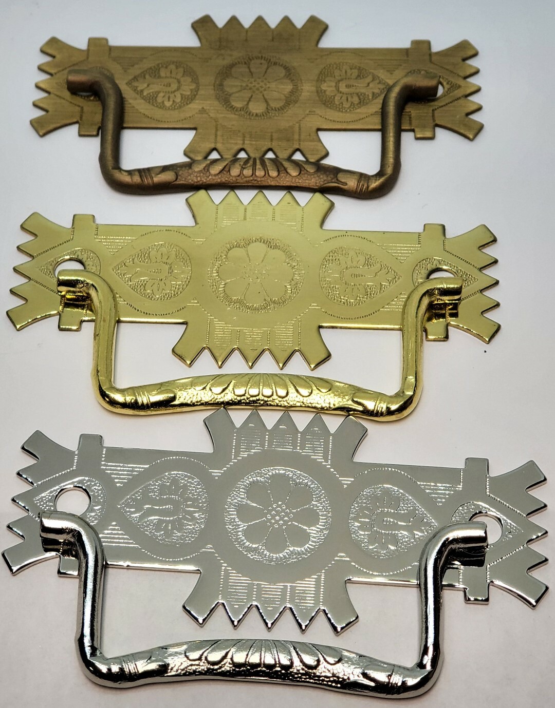 Large & Small Eastlake Victorian Style Stamped Brass Drawer Pull antique handle gallery