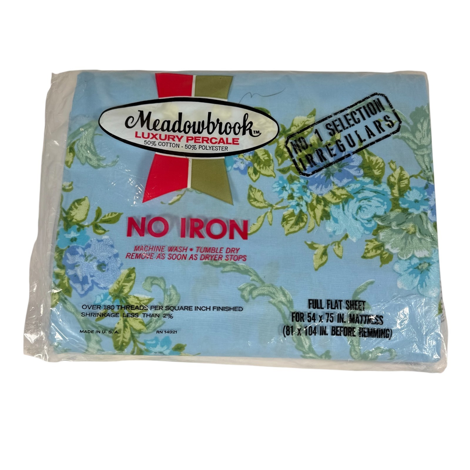 Vintage Meadowbrook Luxury Percale Blue Floral No Iron Full Flat Sheet gallery