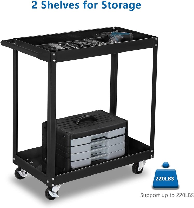 2 Tier Rolling Tool Cart 220 LBS Capacity Service Cart with Handle for Warehouse gallery