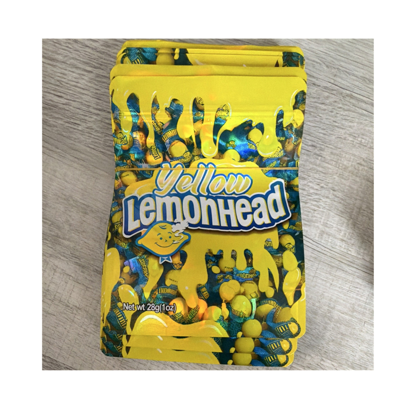 32 Pcs - 1oz Lemonhead Yellow Lemon 28g Holigraphic Mylar bags gallery