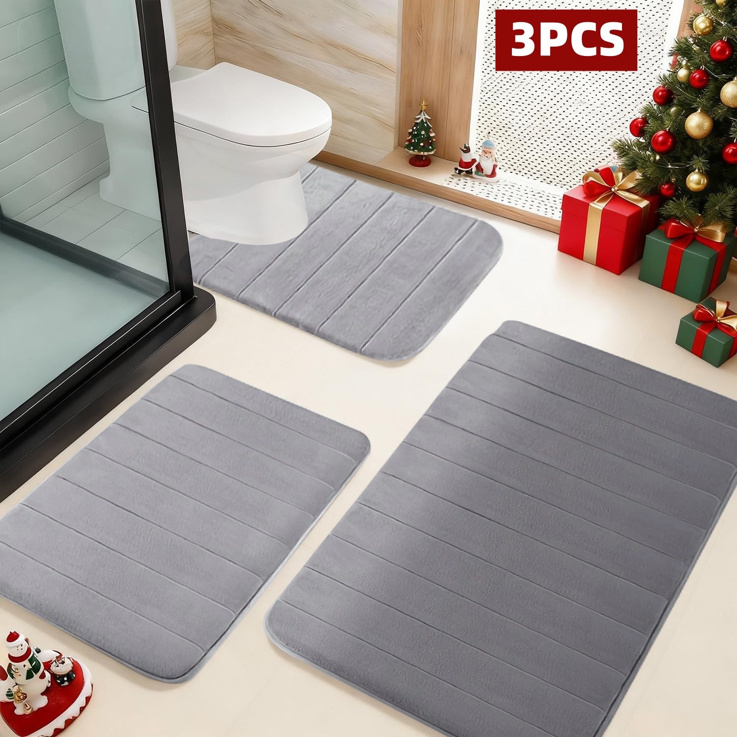 3PCS Memory Foam Bathroom Rug Absorbent Bath Mat Set Small Large and Door Rug US gallery