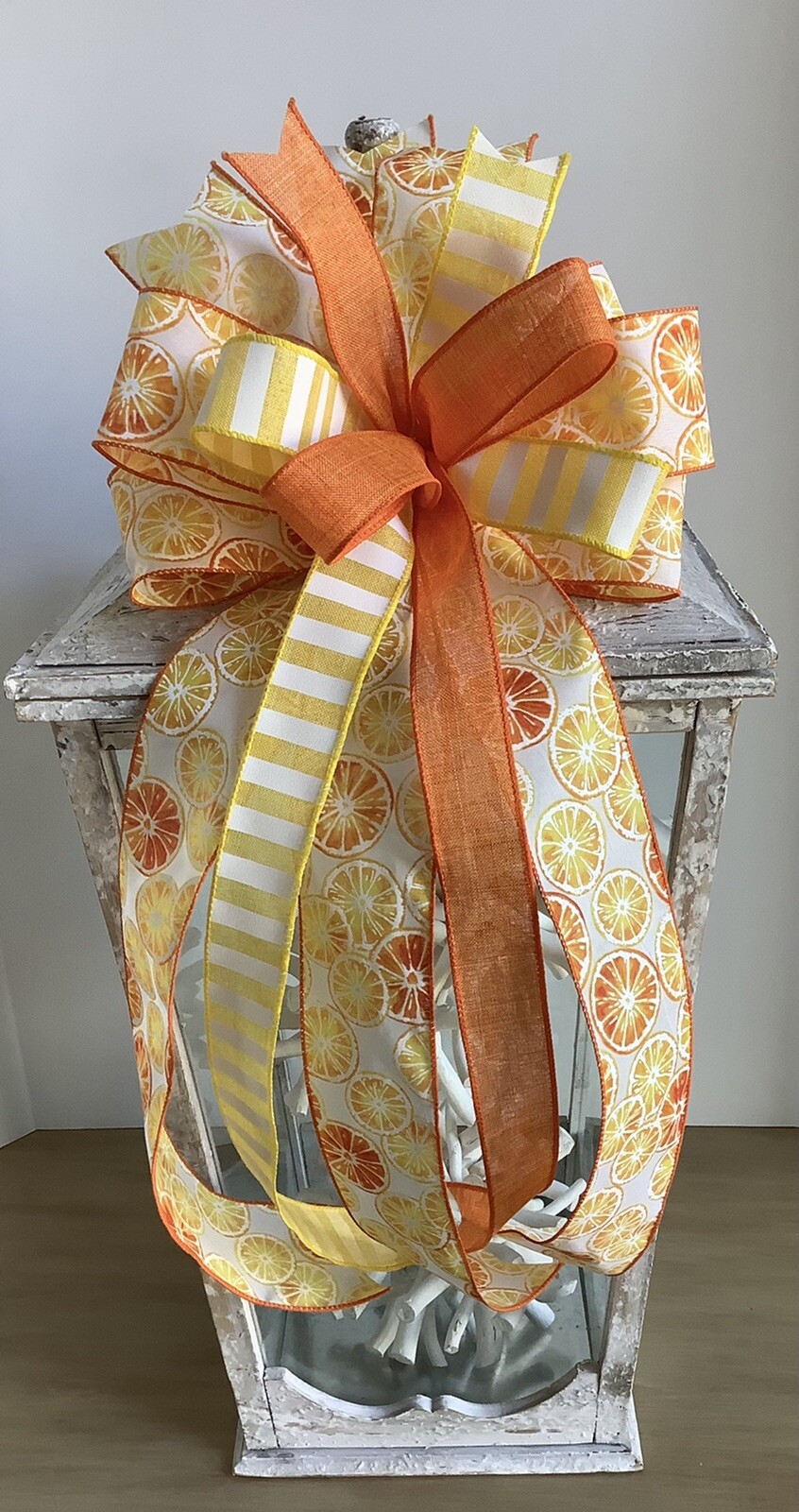 10" Handmade Orange Yellow White Spring Wired Wreath Bow - Orange Slices gallery