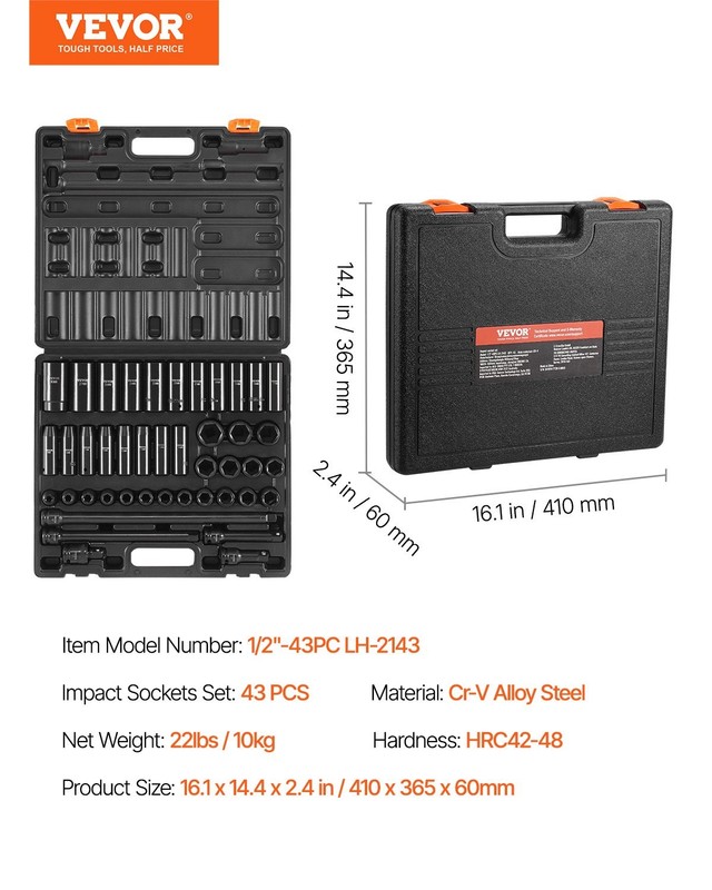 Impact Socket Set 1/2 Inches 43 Piece Impact Sockets, Standard Socket Assortment gallery