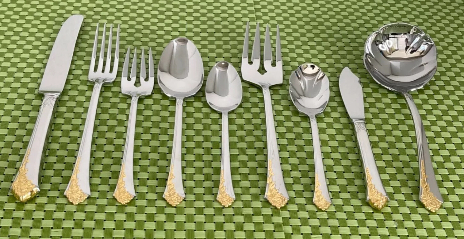 Oneida GOLDEN DAMASK ROSE Stainless Heirloom Cube Flatware SMART CHOICE A5G gallery