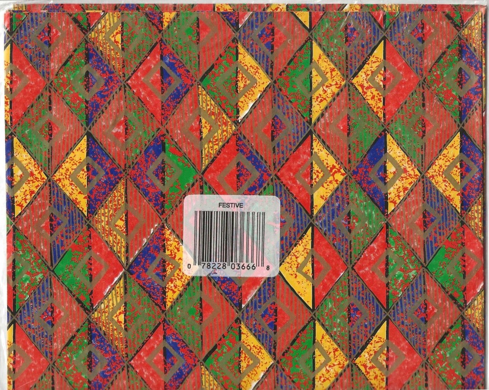 Festive Geometric Gift Wrap, All Occasion, 12.5 sq ft, Bright Colorful, Vintage