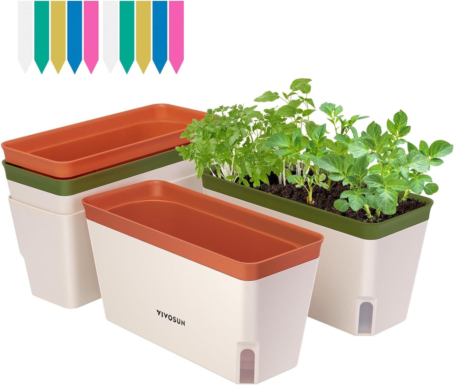 VIVOSUN 4/6 Pack Self-Watering Planters Window Planter Box w/ 10pcs Labels gallery