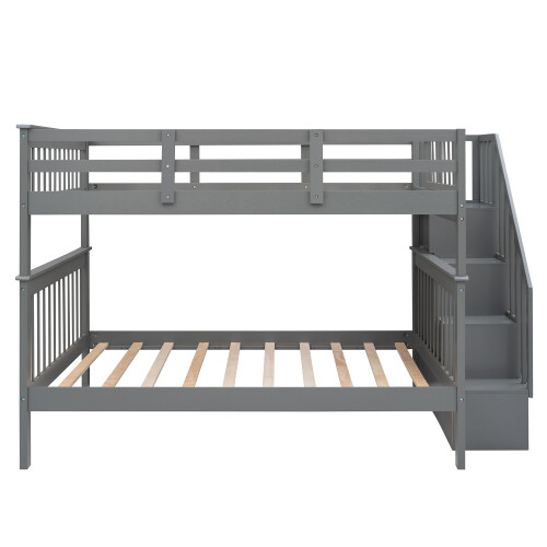 Full Over Full Bunk Bed w/ Storage Stairway Convertible Wood Bed Frames Sofa Bed gallery