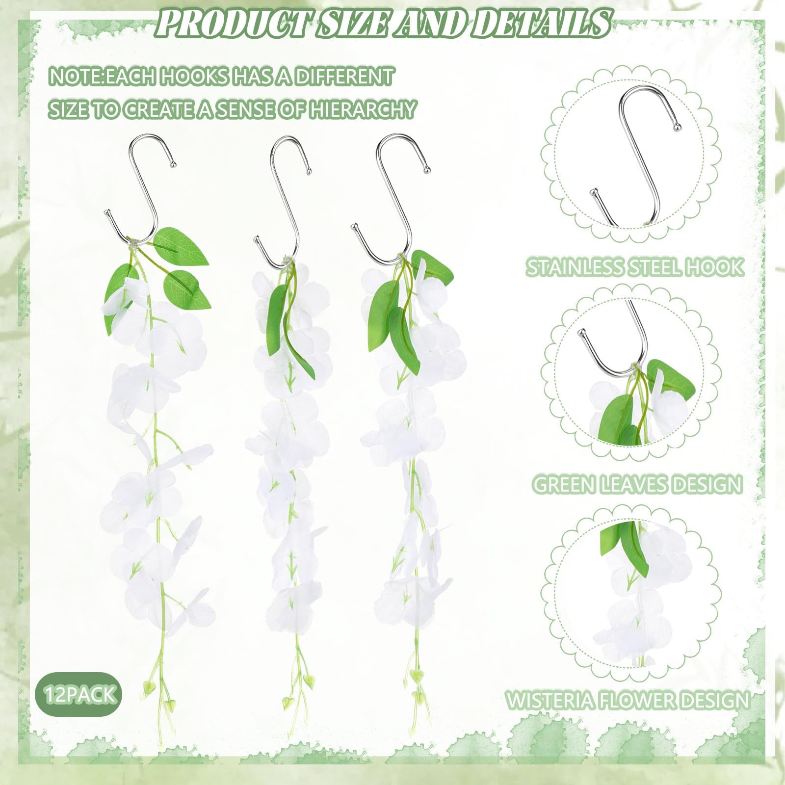 12 Pack Spring Wisteria Flower Shower Curtain Hooks Decorative Floral Rings gallery
