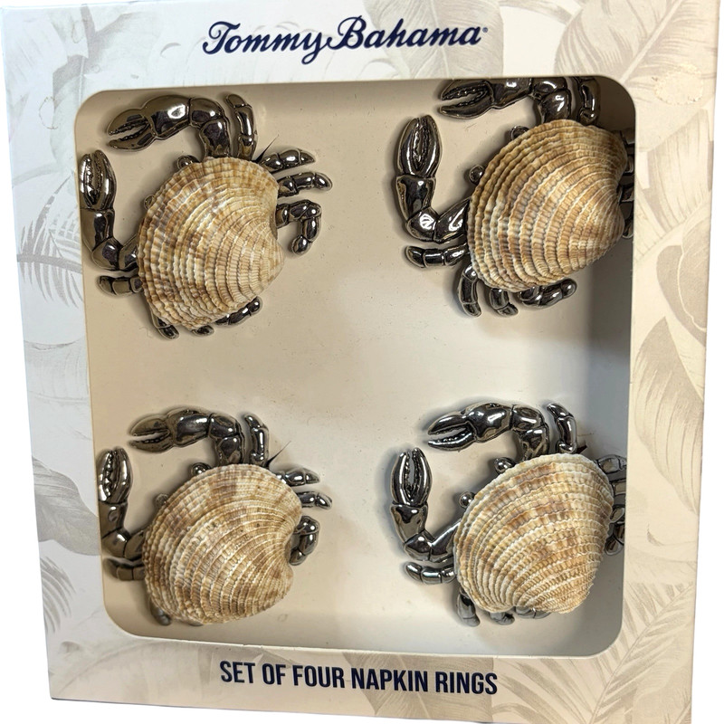 Tommy Bahama Crab with Shell Napkin Rings Sliver Set of 4 New Beach Nautical gallery