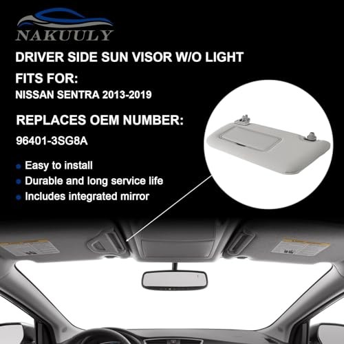 Left Driver Side Sun Visor w/o Light Compatible with Nissan Sentra W/O Light gallery