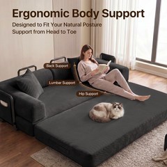 80″ Convertible Sofa Bed w/ 2 Storage Bag, Loveseat Sleeper Couch Modular Sofa
