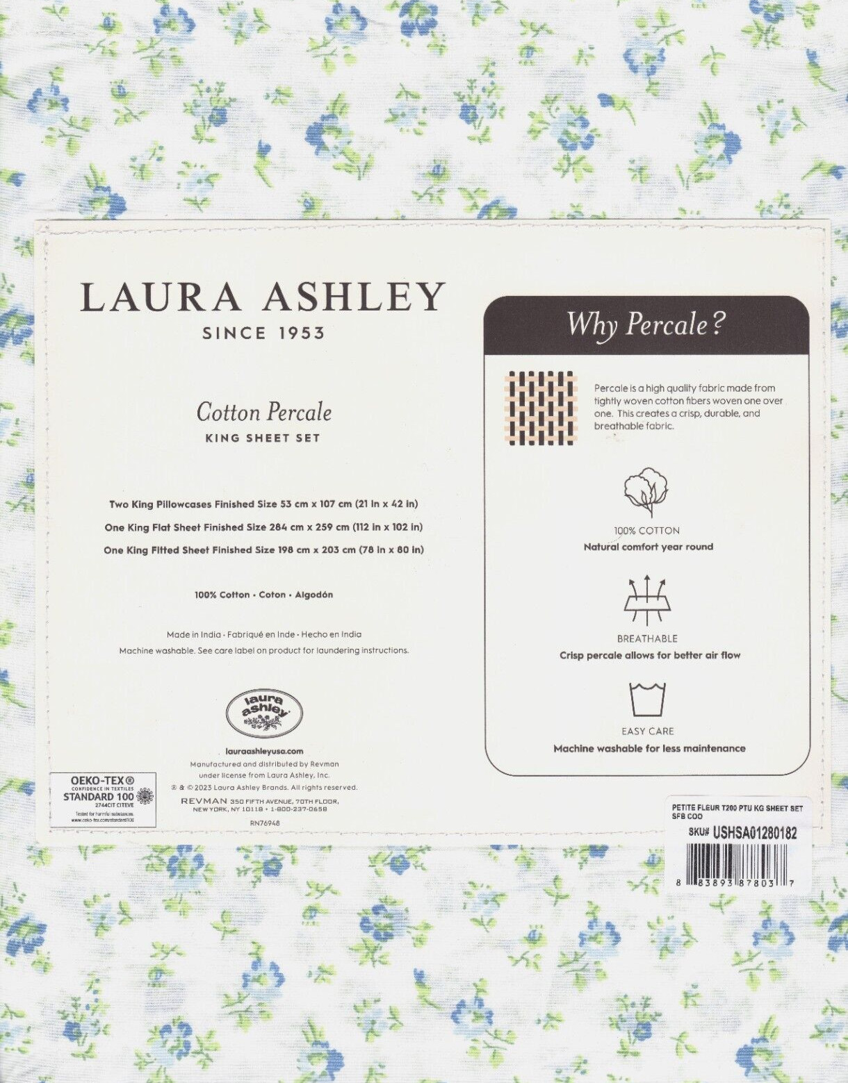 Laura Ashley King Sheet Set Petite Fleur Powder Blue Floral 4p Cottage Farmhouse gallery