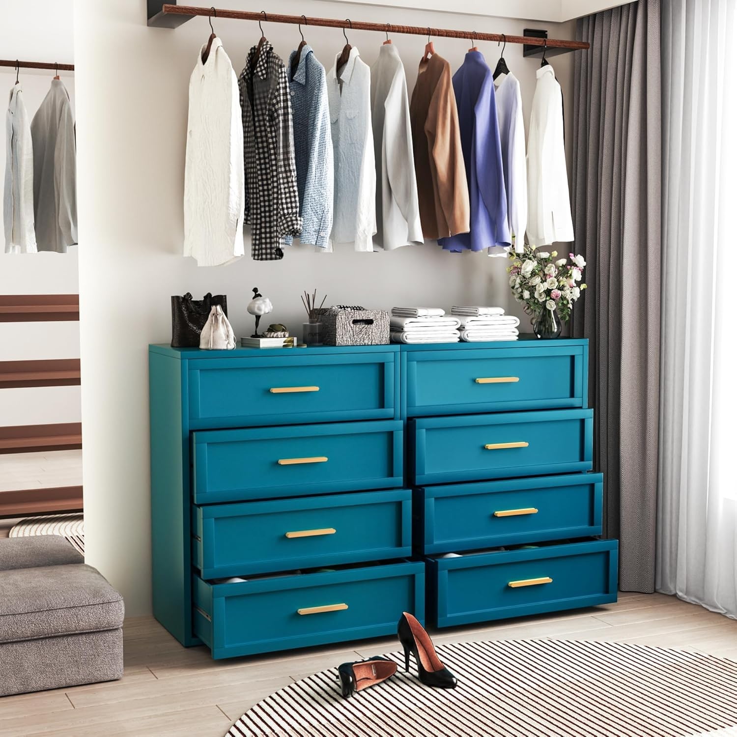 Elegro Home Metal Storage Cabinet Drawer Dresser Doors for Bedroom ,Peacock Blue gallery