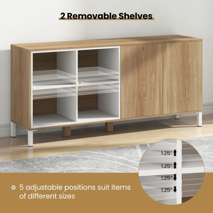 63" Sideboard Buffet Storage Kitchen Cabinet w/5 Level Adjustable Open Shelves gallery