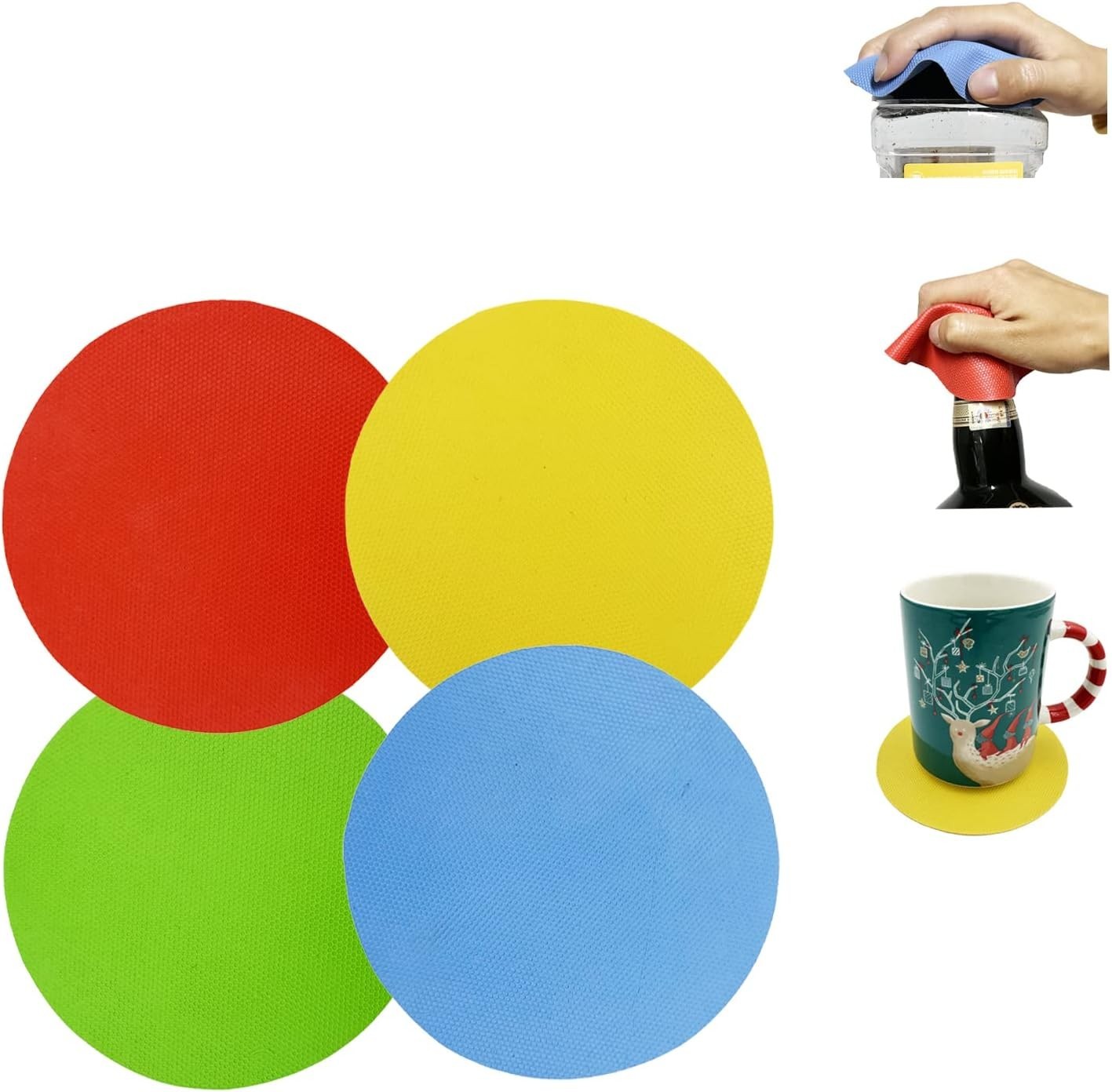 4 Pack Rubber Jar Lid Opener Gripper Pads for Weak Hands Seniors Kitchen - NEW gallery