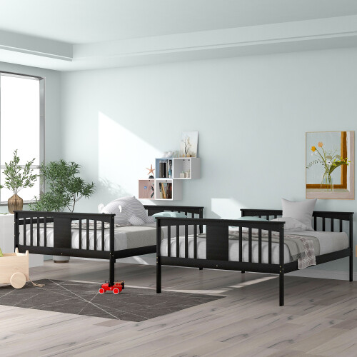 Full Over Full Bunk Bed Wood Bed Frames Full Size Platform Beds White/Gray/Brown gallery