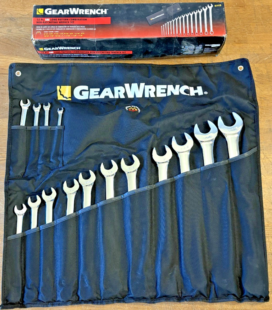 GearWrench (15) Pc. SAE Long Pattern Combination Non-Ratcheting Wrench Set - NEW