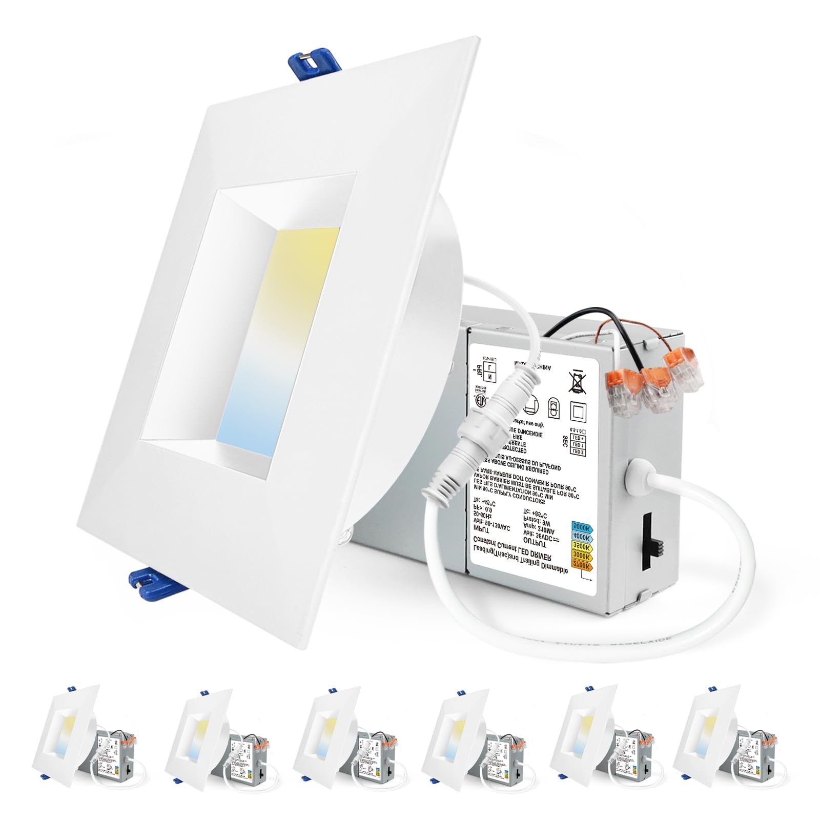 Adetu 4 Inch LED Recessed Downlight 12W 1080LM Dimmable 5CCT White Square 6 Pack gallery