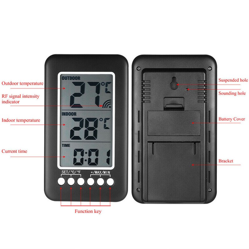 Digital Thermometer Clock Temperature Wireless Transmitter Meter Indoor/Outdoor gallery