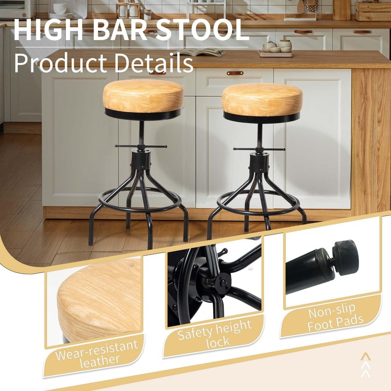 Adjustable Swivel Bar Stools - Modern PU Leather Backless Counter Height Chair gallery