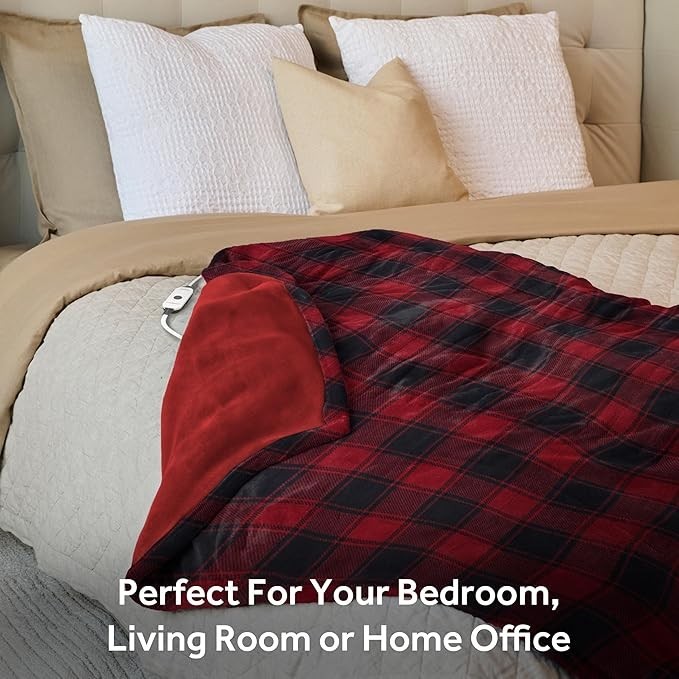 Sunbeam Royal Luxe Heated Throw Red Black Plaid 50 x 60 inches NEW SEALED ! gallery