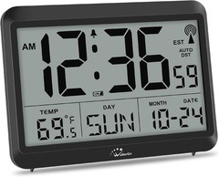 Atomic Clock with Indoor Outdoor Temperature, Self-Setting Wall Clock