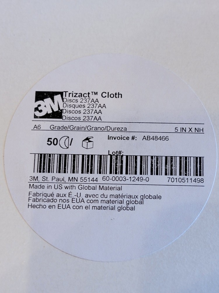  Custom 3M Trizact 237AA discs A6 grade 5in 50 pack FREE SHIPPING