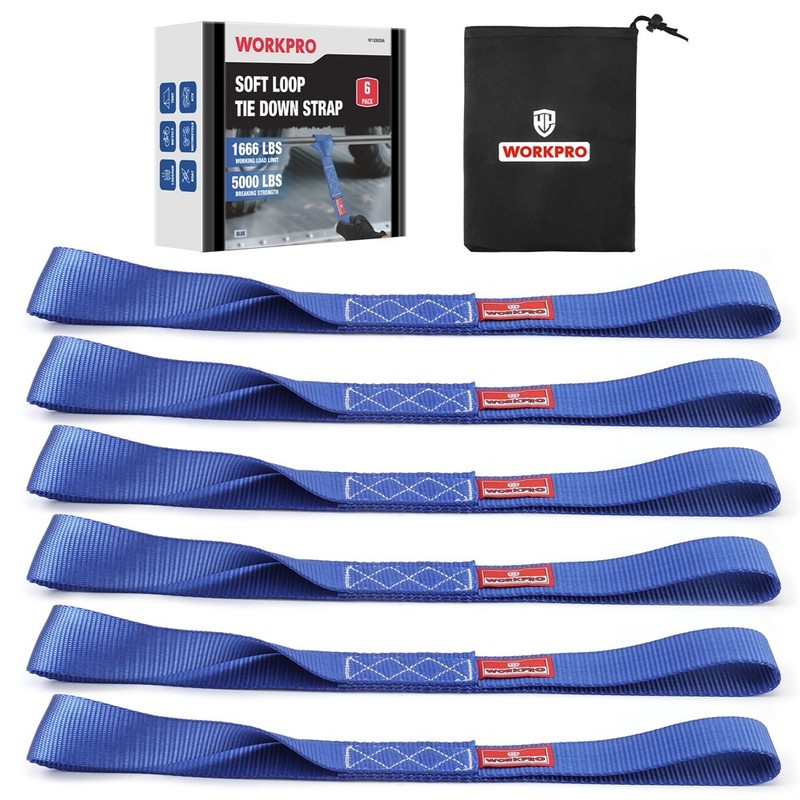 WORKPRO 6x Heavy Duty Soft Loop Tie Down Straps 1.6"x17" 5000lbs Break Strength gallery