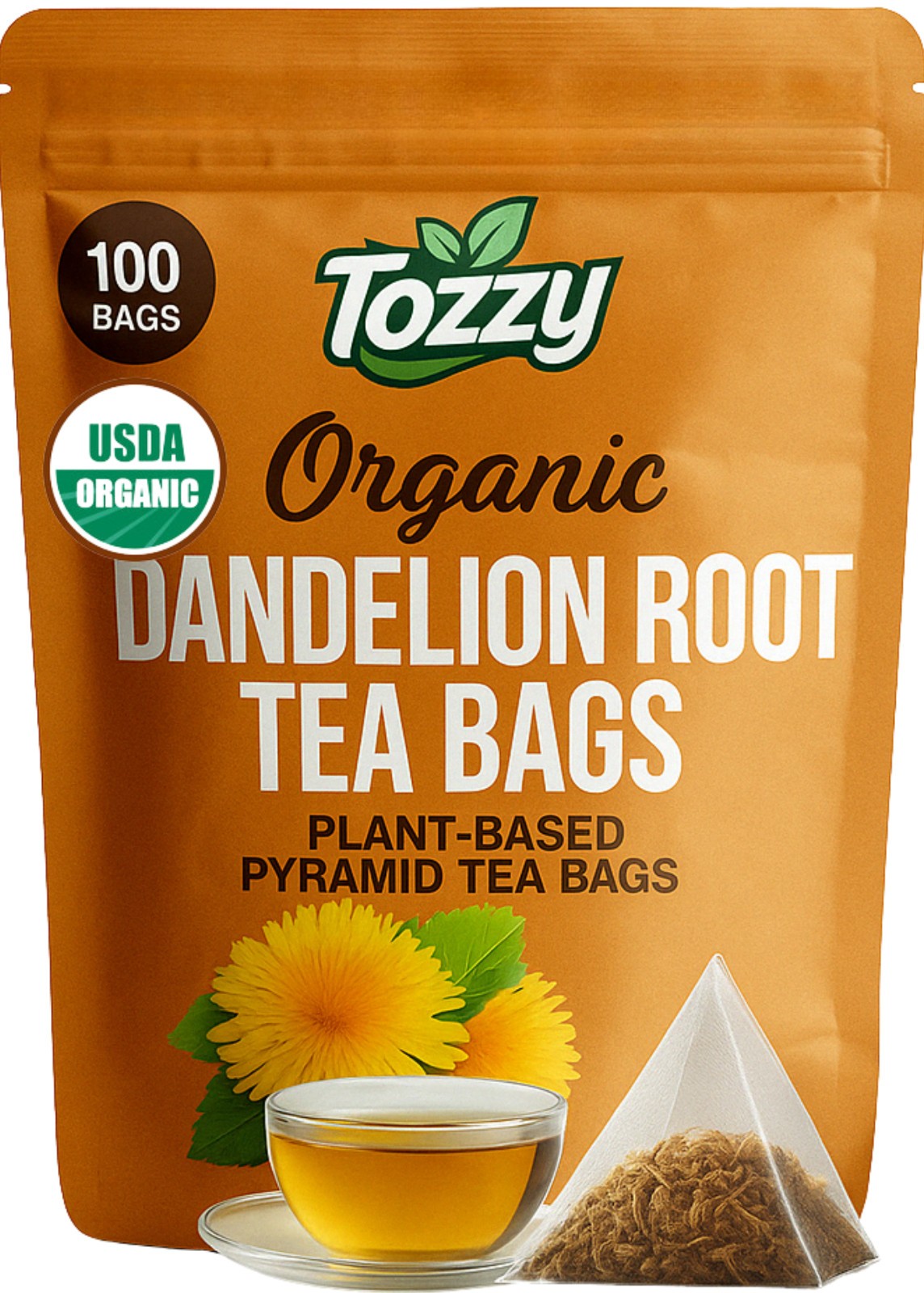 Organic Dandelion Root Tea 100 Count Plant-Based Pyramid Tea Bags gallery