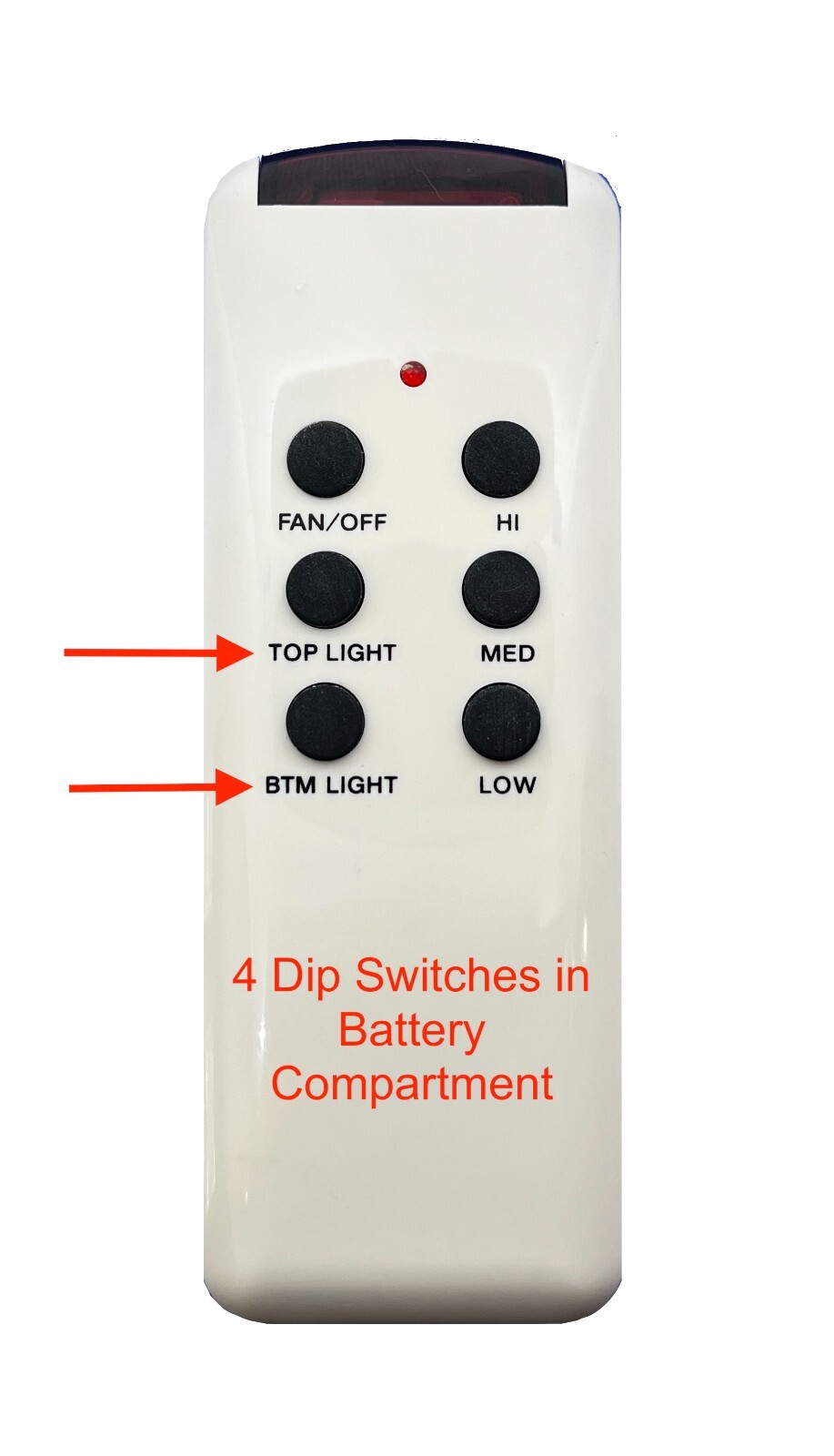 CHQ8BT7053T Ceiling Fan Remote 4 DIP SWITCH VERSION W/ TOP and BTM light gallery