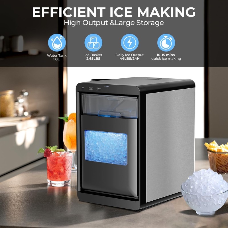 Fast Ice-Making Nugget Ice Maker - Portable 44LB/Day for Office Parties and Bars gallery