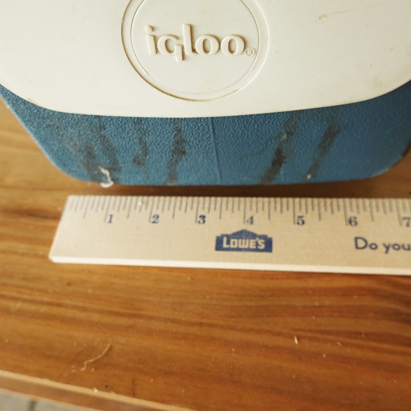 Vintage Igloo Little Playmate Blue And White Cooler Side Push Button gallery