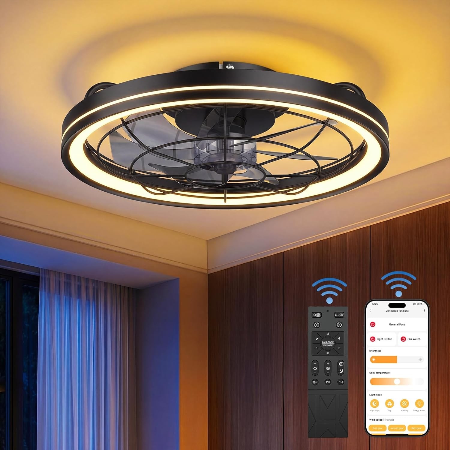 20" Ceiling Fan Light with Lights And Remote, Fandelier Ceiling Fan 3000K-6500K gallery