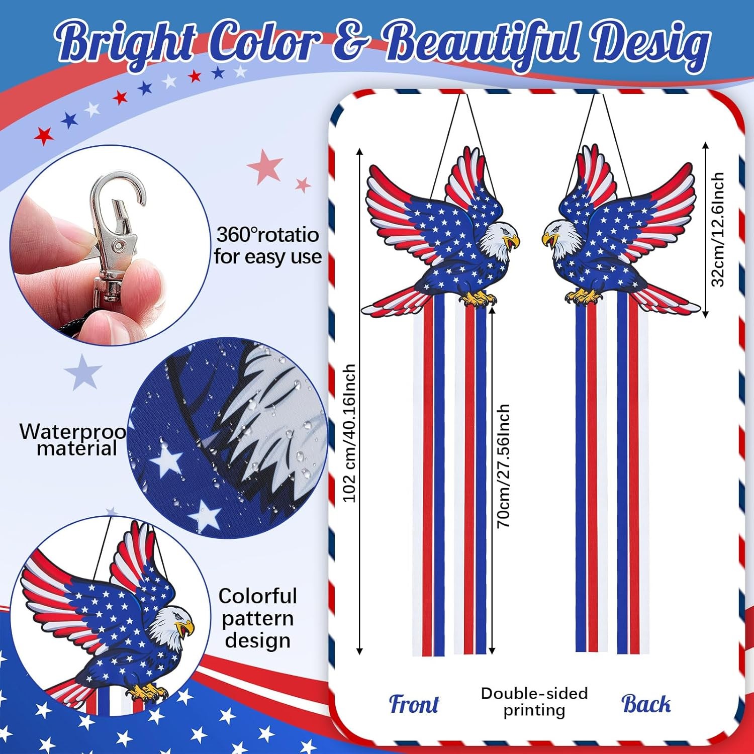 40 Inch Eagle Windsock Decoration, Heavy Duty American Wind Socks Independence D gallery
